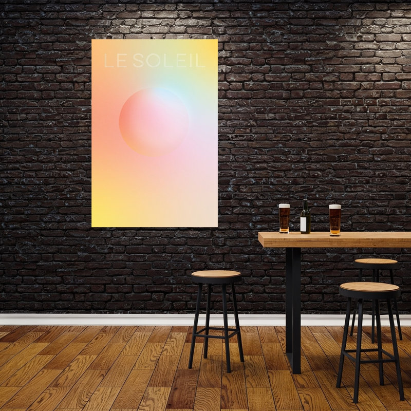 Le Soleil Gradient Orb, une impression d'art mural abstraite, colorée et onirique représentant un paysage naturel.