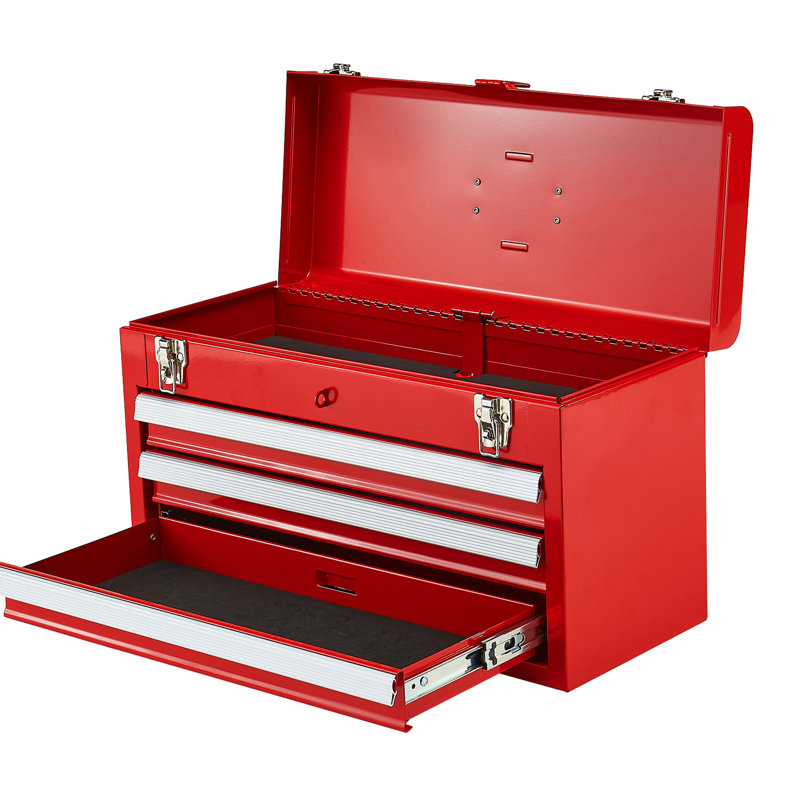 Organisateur à outils rouge en métal de 20,5 pouces avec 3 tiroirs, charnière lisse, verrouillage automatique, organisateur de tiroirs carrés facile à transporter, beaucoup de rangement, fonctionnement,