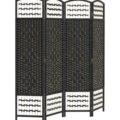 Paravent pliant, paravent à 4 panneaux, cloison en fibre Black Wave de 5,6 pi, tissé à la main pour la chambre à coucher, le salon et l'espace