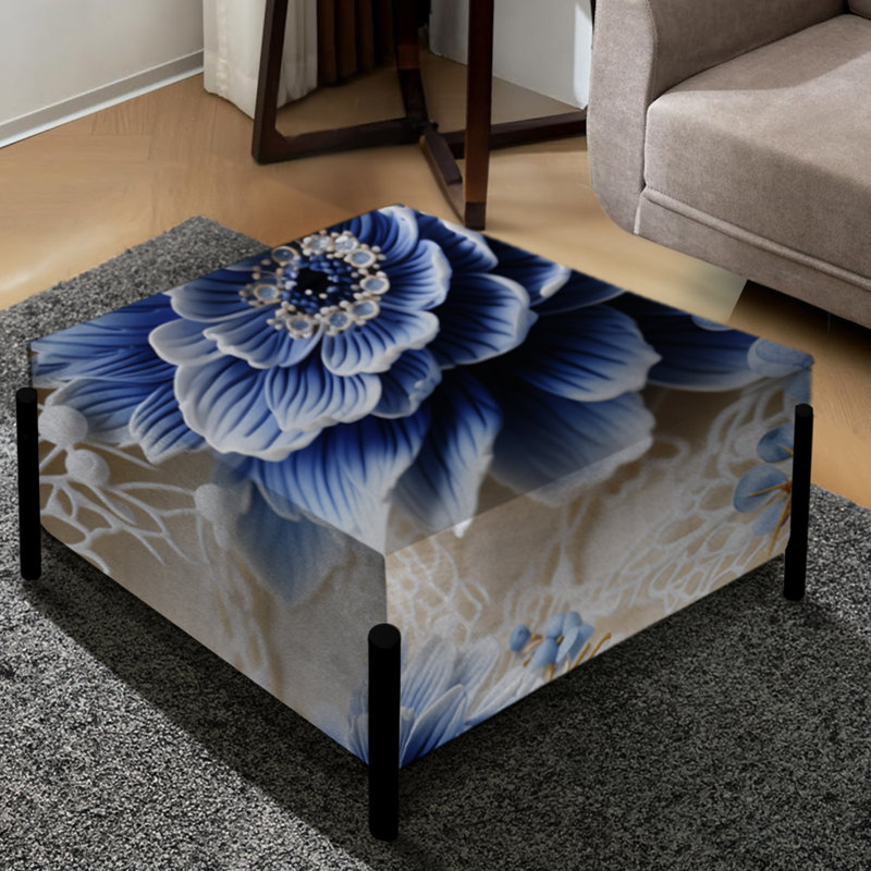 Motif victorien de médaillons de dentelle bleu cobalt - grand repose-pieds carré floral