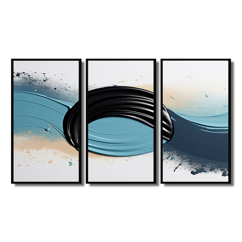 «Shadow Balance Blue and Black - Abstract Modern Waves», ensemble de reproduction d'art mural, Cadre flottant noir