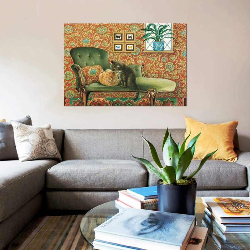 «Spiro & Blossom on Chaise Longue», impression sur toile, H 12 po x l 18 po x P 1,5 po, Toile tendue, Pas de tapis