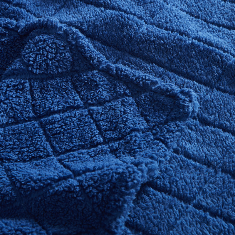 Coleman Diamond Embossed Sherpa Plush Throw Blanket/Coverlet, Queen, Indigo