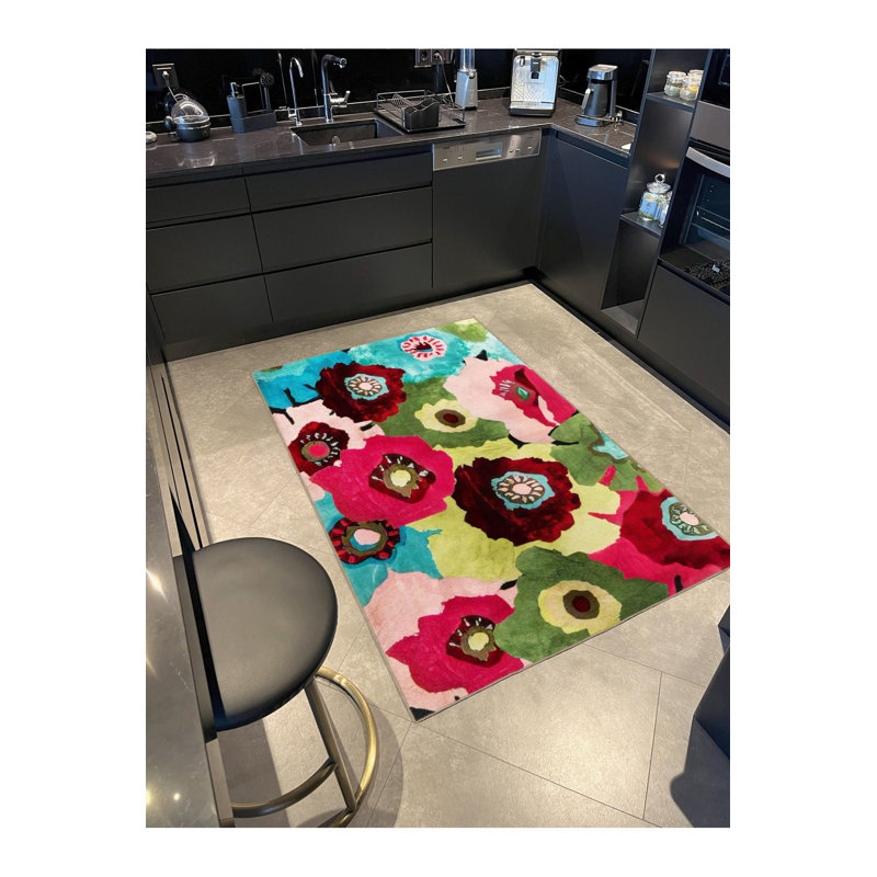 Tapis tissé lavable à motifs colorés multicolores, Sous-tapis rectangulaire de 3 pi 3 po x 4 pi 11 po