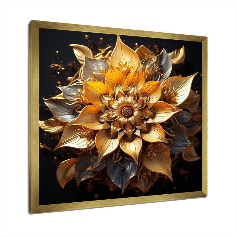 Mandala doré cercles dorés III - Boho Mandala, Cadre doré simple, H 36 po x l 36 po x P 1,5 po