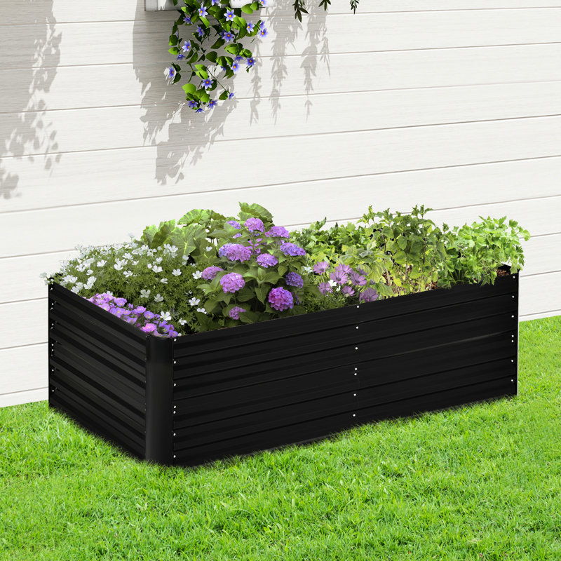 Raised Garden Bed, 6' X 3' 2', Galvanized Steel, For Veggies, Flowers, Herbs, Black 70.5" L 34.75" W 23.25" H Galvanized, ,
