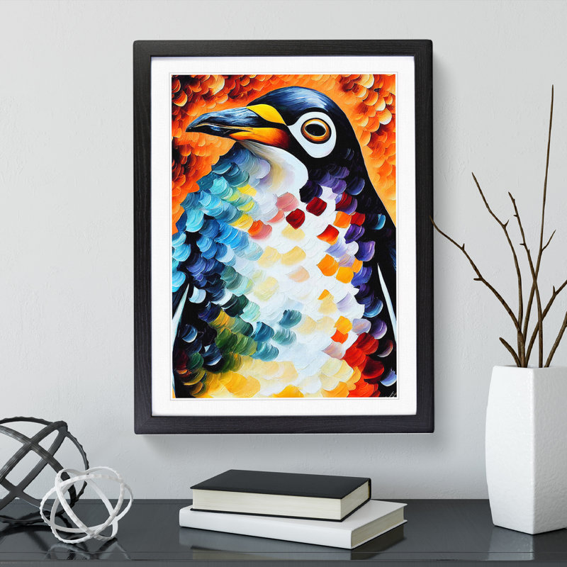 Penguin Portrait No.2 - Wall Art, Black Picture Frame, 36cm H x 27cm W, White
