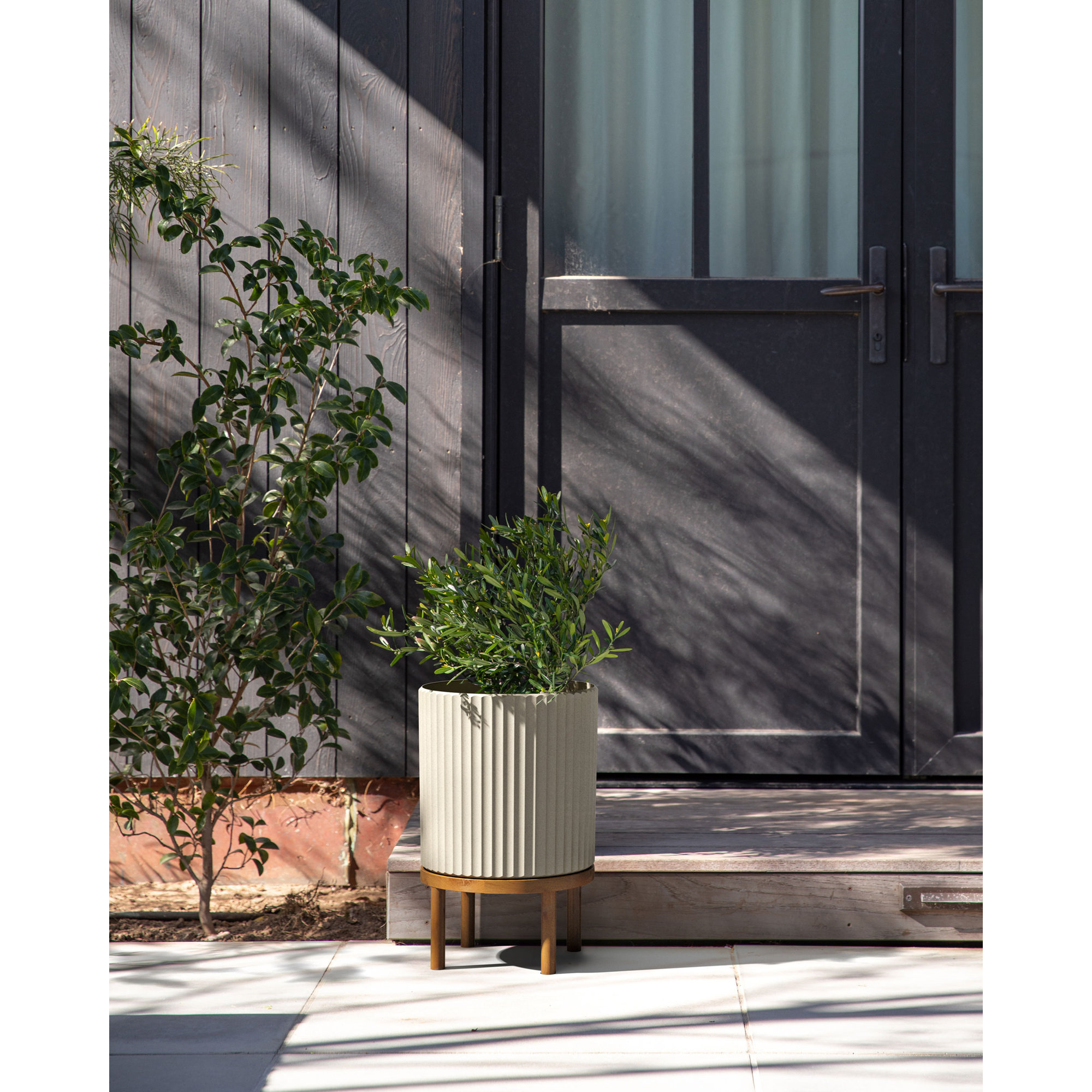 Demi Series Planter with Stand, Sand/Brown, 16" H x 10.5" W x 10.5" D, 1