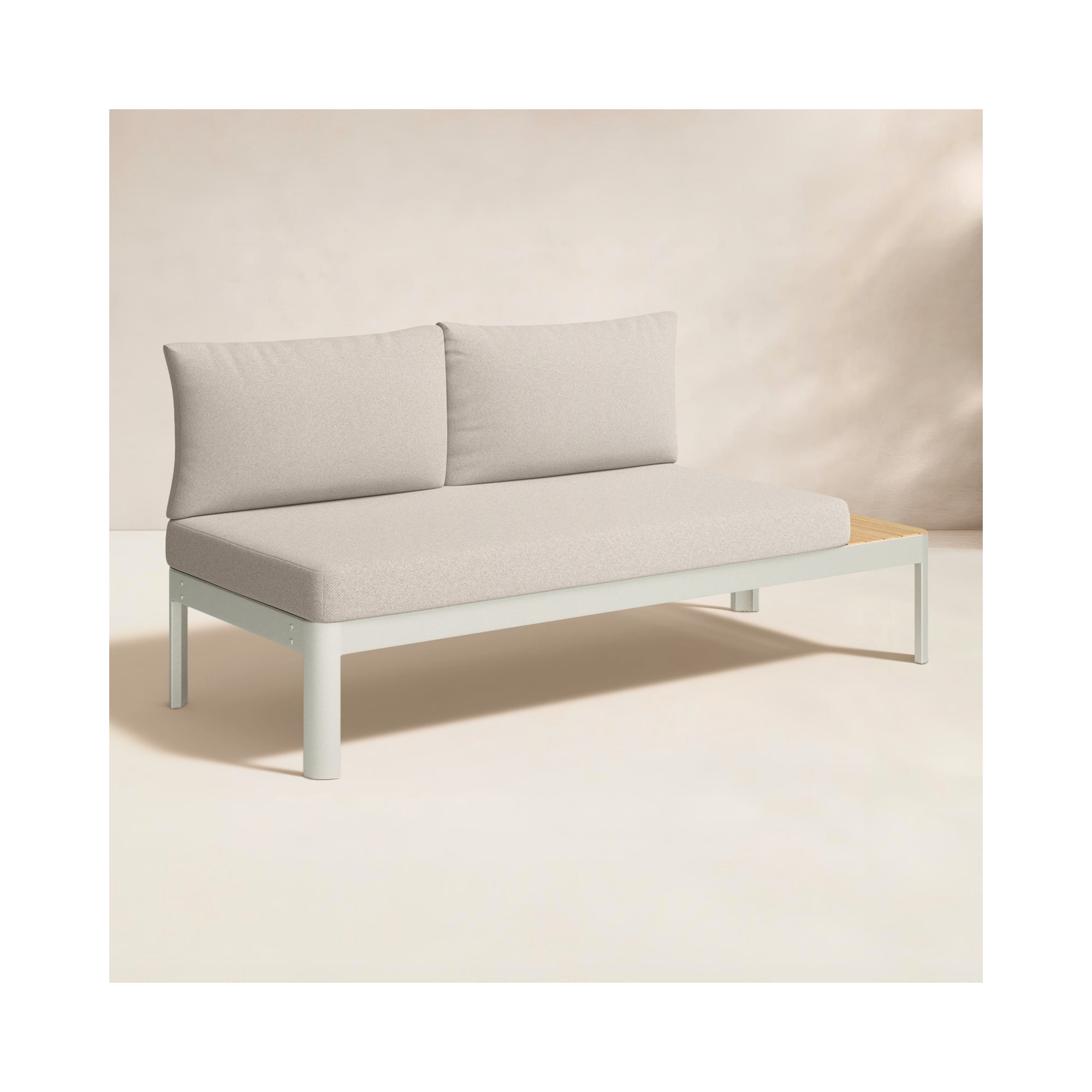 Brix 67.8'' Wide Straight Aluminum Loveseat with Cushions, White Frame/Light Sand Cushion