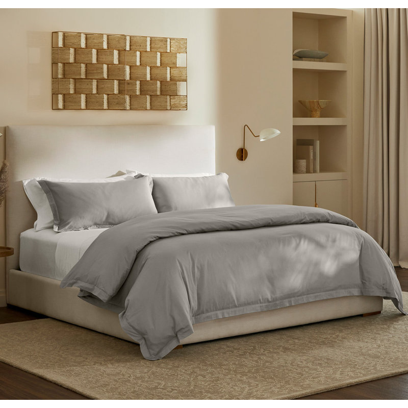 Percale Hemmed Duvet Set, Pewter, Queen Duvet Cover + 2 Standard Shams