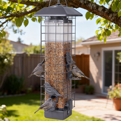 Squirrel Proof Bird Feeder With Weight-Activated Closure, Large Capacity Metal Mesh Design, 4 Feeding Ports For Multiple Birds, Easy Fill And Clean Outdoor Hanging Feeder