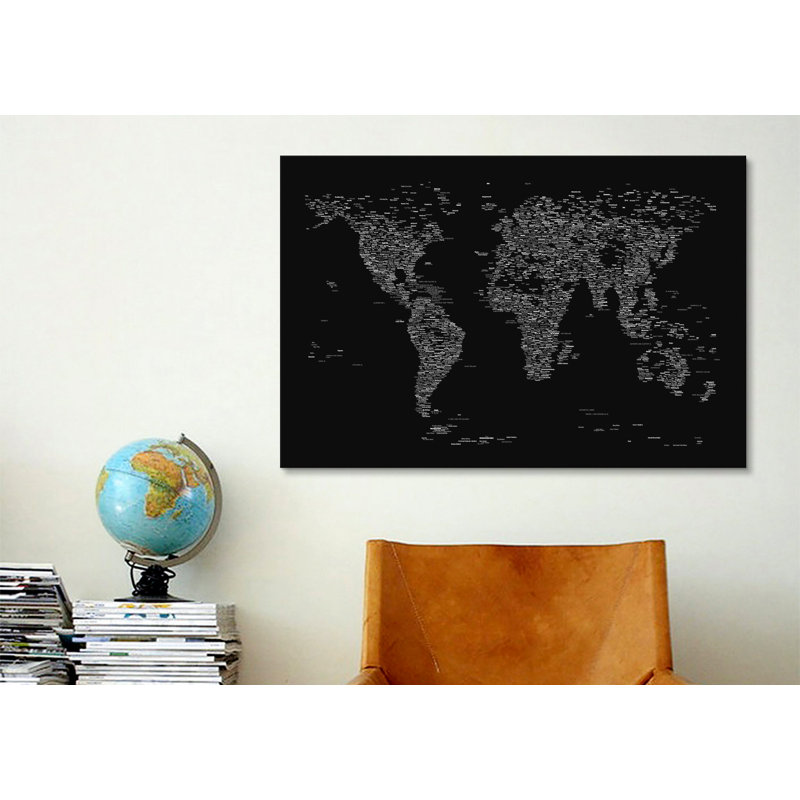 «Font World Map» par Michael Tompsett, impression sur toile tendue, H 18 po x l 26 po x P 1,5 po, Pas de tapis, Toile tendue