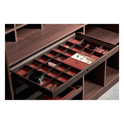 Dark Red Wardrobe Jewelry Tray with Leather & Fabric Inserts