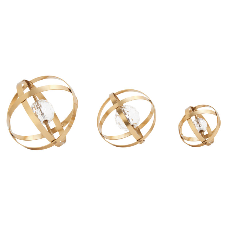 3 Piece Metal Geometric Sculpture Set, Gold