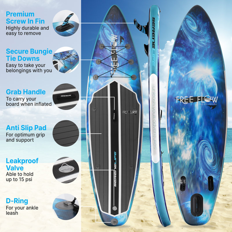 SereneLife Blue Inflatable Stand-Up Paddle Board with Accessories