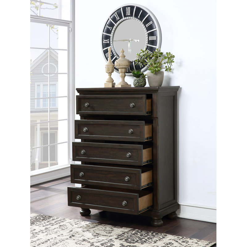 Kynsleigh 40'' W 5 - Drawer Dresser, Brushed Brown Acacia