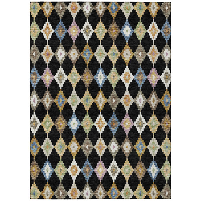 Machine Washable Indoor/Outdoor Chantille ACN2513 Kids Rug, Rectangle 8' x 10', Black