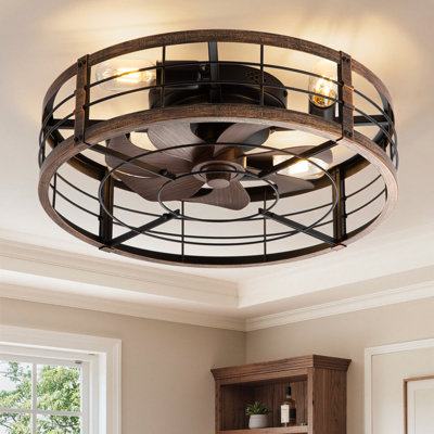 Ventilateur de plafond encastré moderne noir et or 20 "avec ensemble d'éclairage et télécommande Cissline pour chambre et salon