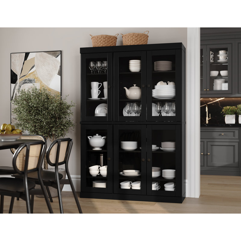 Vaisselier 48,5 po en bois massif et verre, Noir