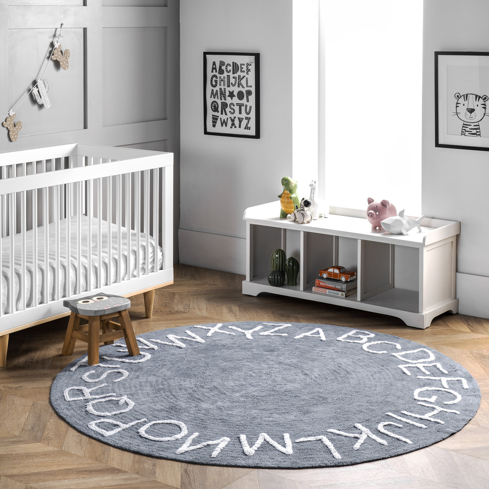 Alphabet SpinCleanhable Rug, Round 6'