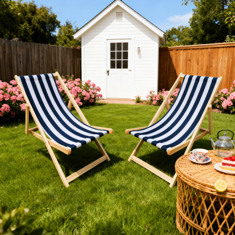 2 chaises longues pliantes en bois bleu foncé Populus