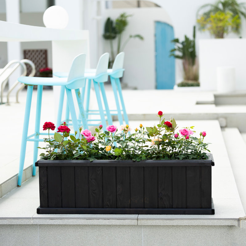 Barros Solid Cedar Rectangular Planter Box with Drainage Holes, Black, 12" H x 40" W x 12" D