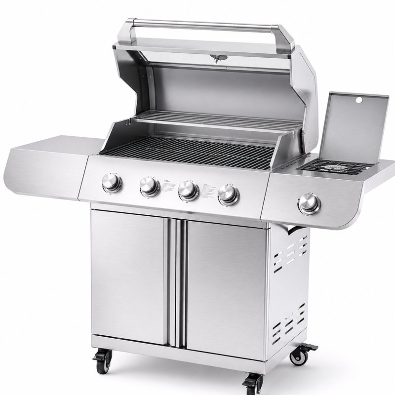 4-Burner Propane Gas Grill With Side Burner – 641 Sq.In. Cooking Area, Viewing Window