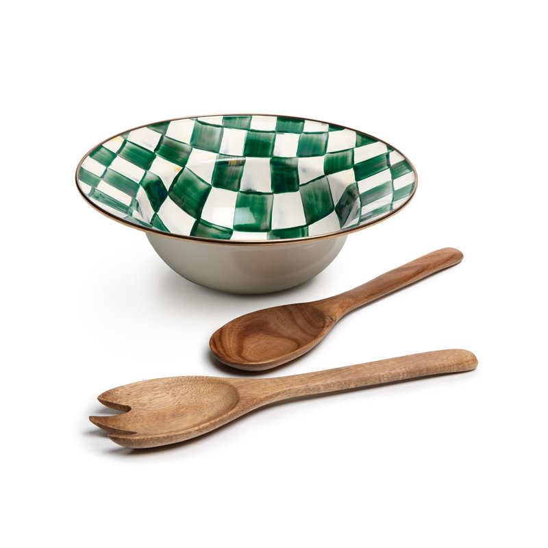 Emerald Check Salad Serving Set