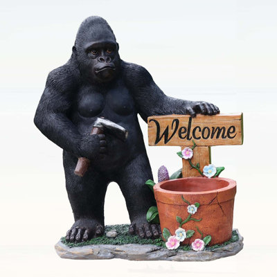 Charming Chimpanzee Garden Statue with Integrated Planter, Durable and Weather-Resistant Outdoor Decoration