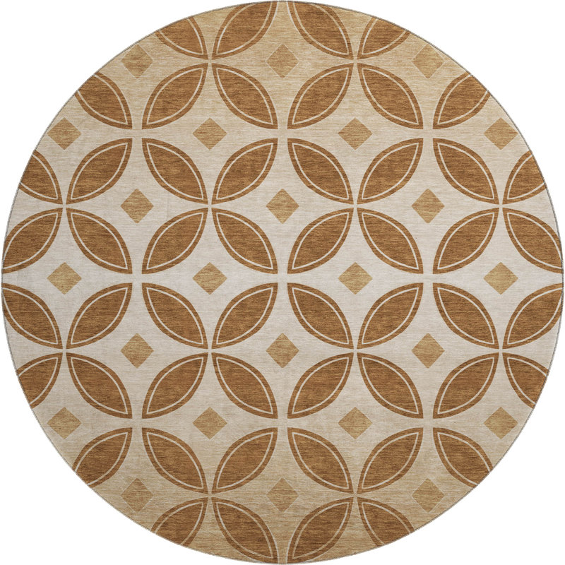 Premium Machine Washable Mayfield AMF2423 Geometric Rug, Paprika, 8' Round