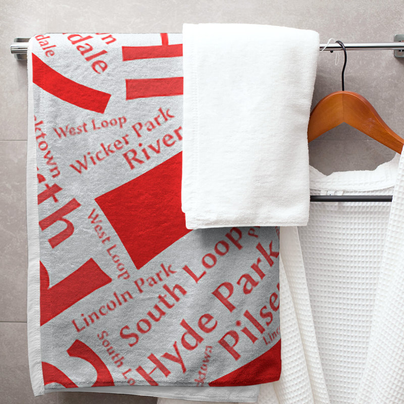Bath Towel, Red, Microfiber, Chicago
