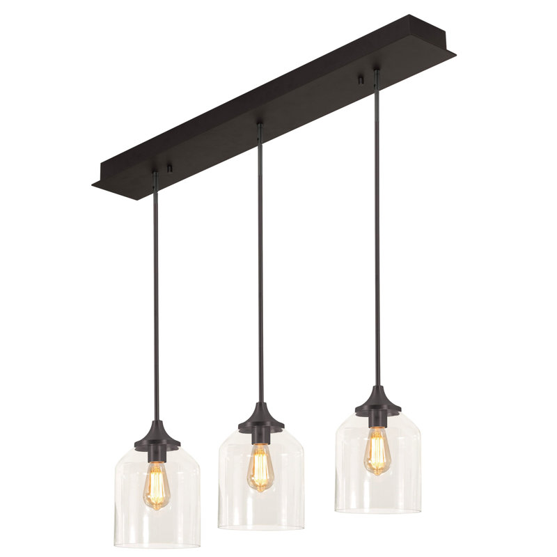 Luminaire suspendu linéaire à 3 lumières pour îlot de cuisine, Noir