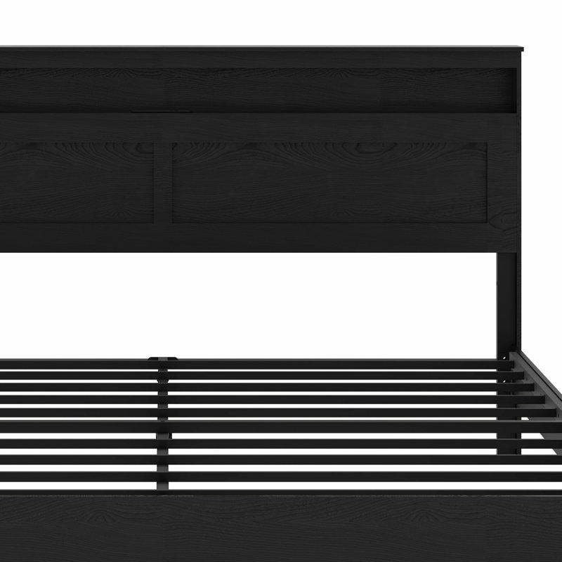 Structure de lit plateforme en bois avec tête de lit à DEL et USB, Très grand