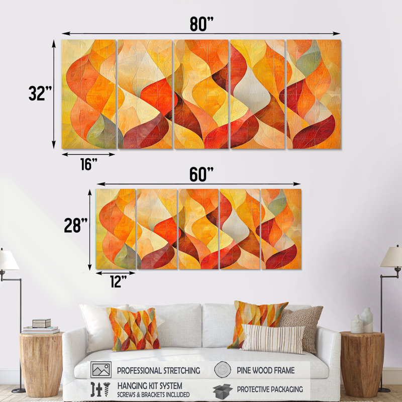 Noya - Ge - feuille géométrique, décoration murale - art mural moderne, H 28 po x l 60 po, 5