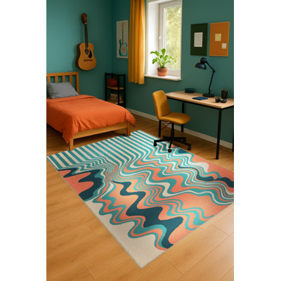 Tapis tissé orange à rayures Mosso