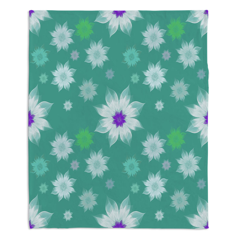  Jeté dentelle et fleurs, l 68 po x L 80 po, Bleu, mauve et vert