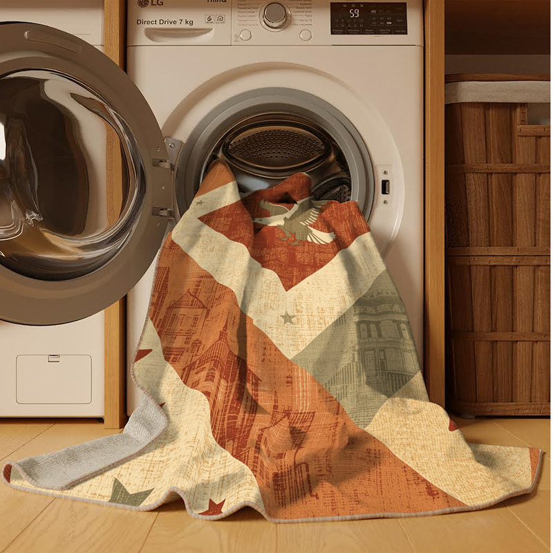 Tapis beige lavable à la machine à motif rétro style chalet Americana Osiyo, Carré 6 pi