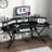 Berlanga Gaming Desk with Power Outlet & Led Strip, Large Wing-Shaped Computer Desk with Monitor Stand-1070146353