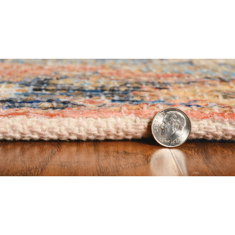 Tapis oriental bleu / orange / beige tissé à plat à la main Gloucester, Rectangle 5 pi x 7 pi