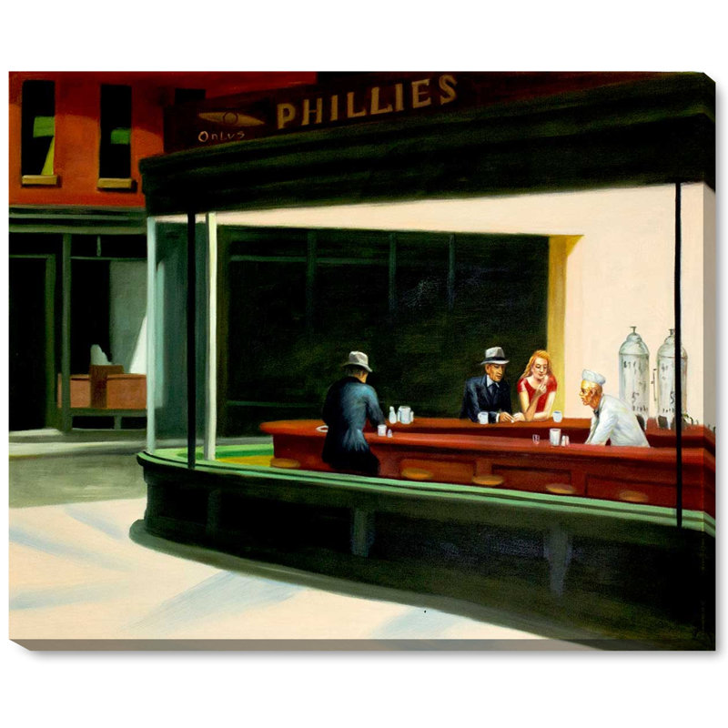 «Nighthawks» par Edward Hopper - reproduction d'art sur toile, H 18 po x l 22 po x P 2 po, Toile tendue avec châssis