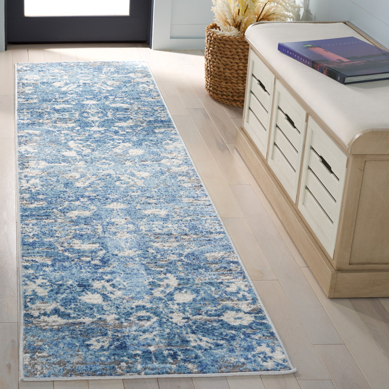 Tapis Dejanea 146 en bleu / ivoire, Tapis de couloir 2 pi 2 po x 8 pi