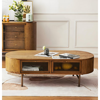 Table basse vintage ovale en bois massif