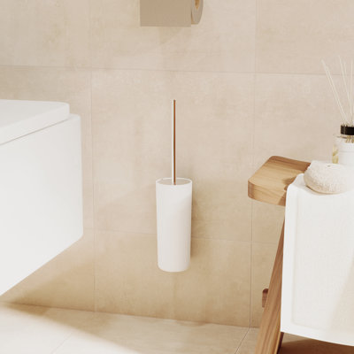 Hagerman Ivy Bronx Silver Finish Wall-Mounted Toilet Brush and Holder
