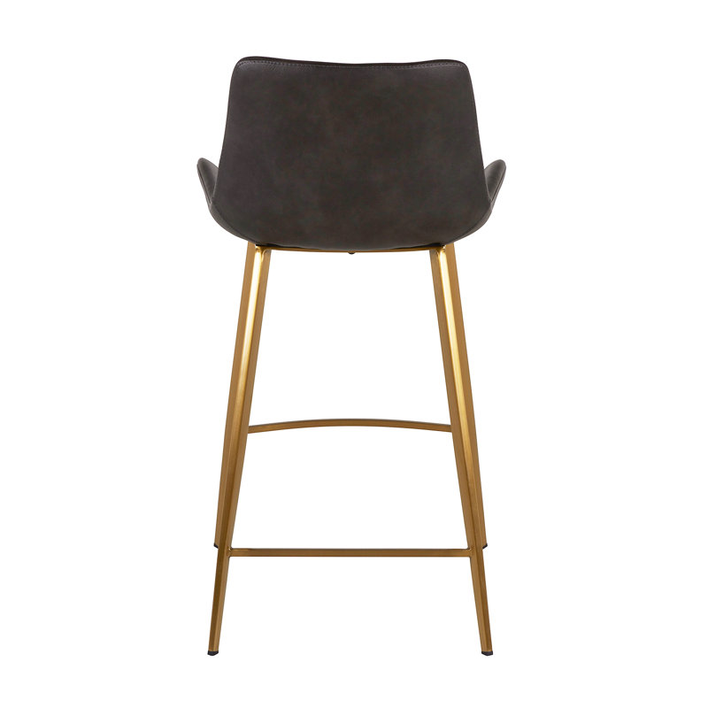 Hines Transitional Brushed Gold and Charcoal Brown Faux Leather Counter Stool