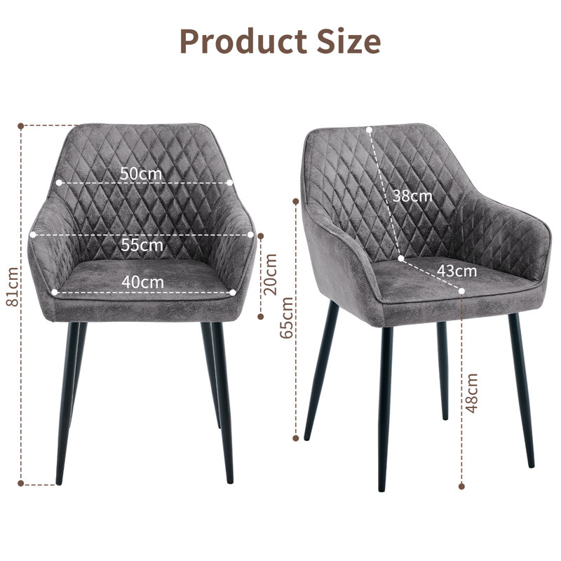Lathrup Vintage Suede Upholstered Arm Dining Chair, Grey