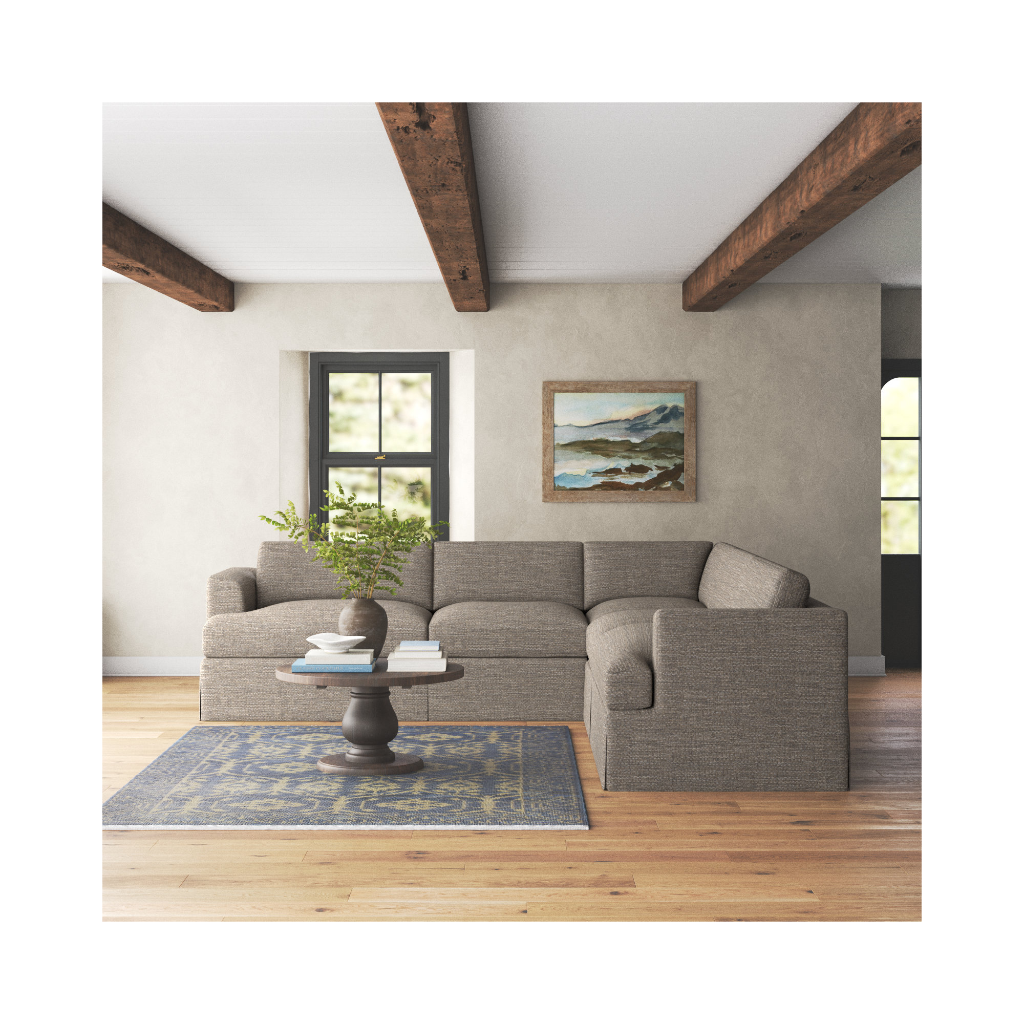 Lucia 4 - Piece Slipcovered L-Sectional, Drusky Linen Sustain® Basketweave, Right Hand Facing