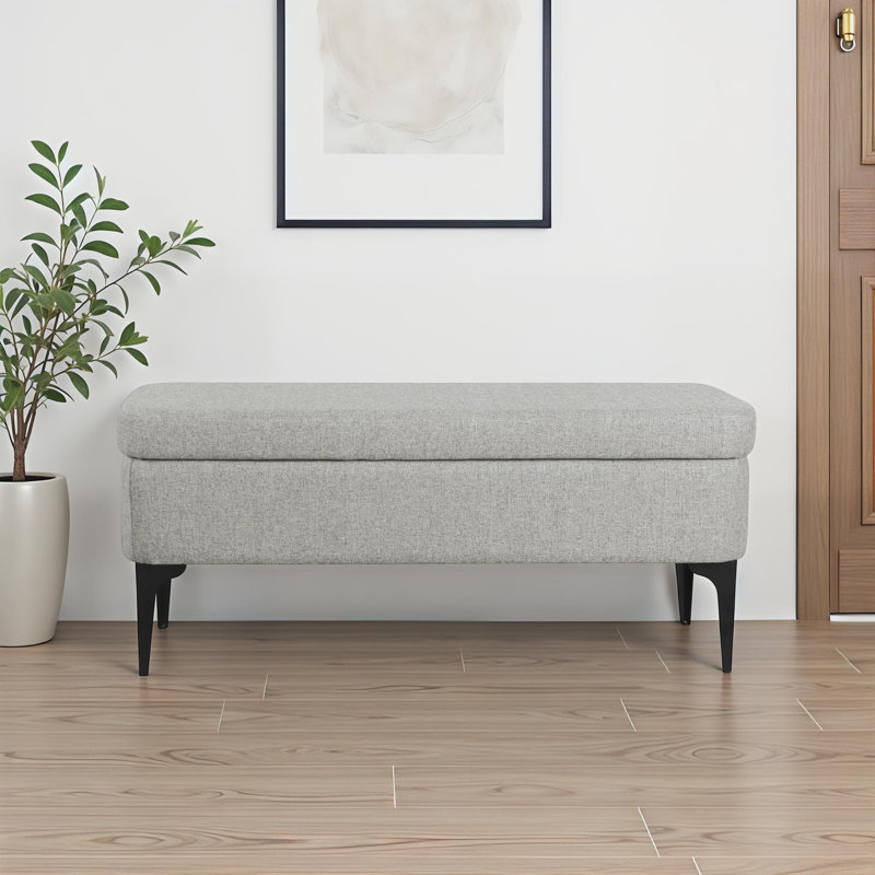 Ameelya Upholstered Storage Bench, Sustainable Grey Woven