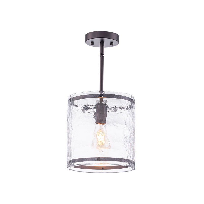 Petit luminaire suspendu en verre texturé à l'eau 1 lumière fabriqué à la main, Oil-rubbed Bronze