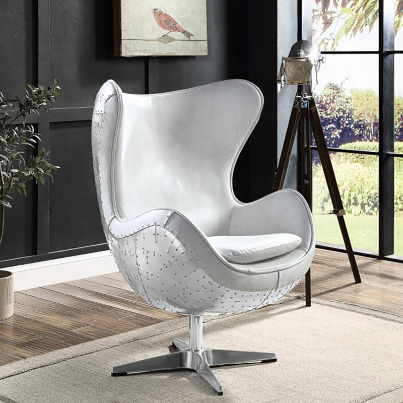 Chaise d'appoint Brancaster avec pivot, cuir fleur blanc rétro et aluminium