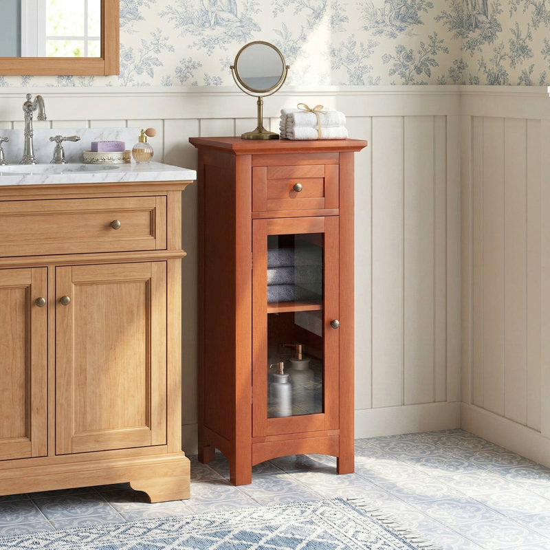 Armoire de rangement autoportante robuste avec porte vitrée simple haute clarté et tablettes réglables internes pour la salle de bain